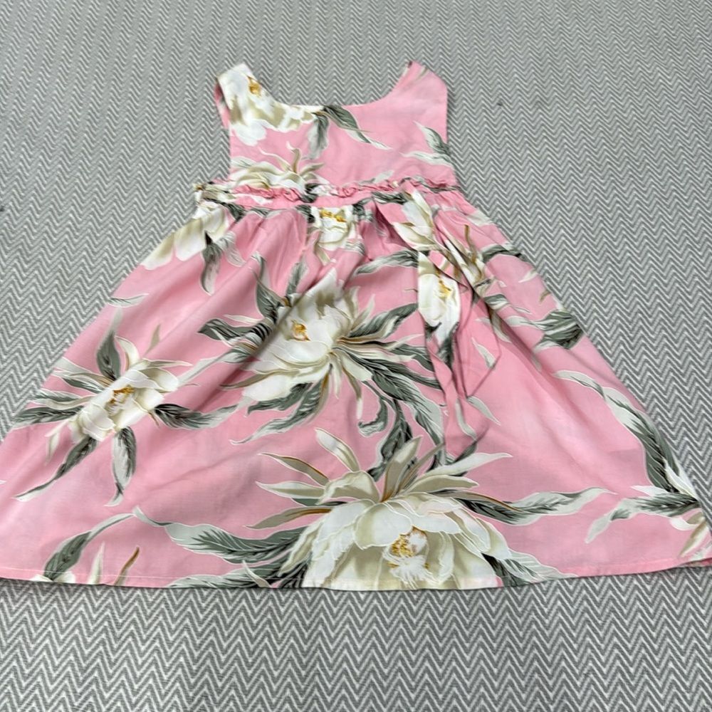 Pink Pleated Hawaiian Dress with Scoop Neck for Girls 24 Months